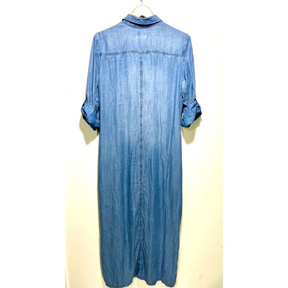 Chicos chambray shirt maxi dress medium wash blue classic casual western women L - Picture 2 of 6